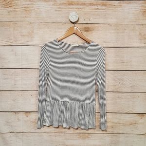 💘 Ginger G Long Sleeve Black White Peplum Striped Top Small